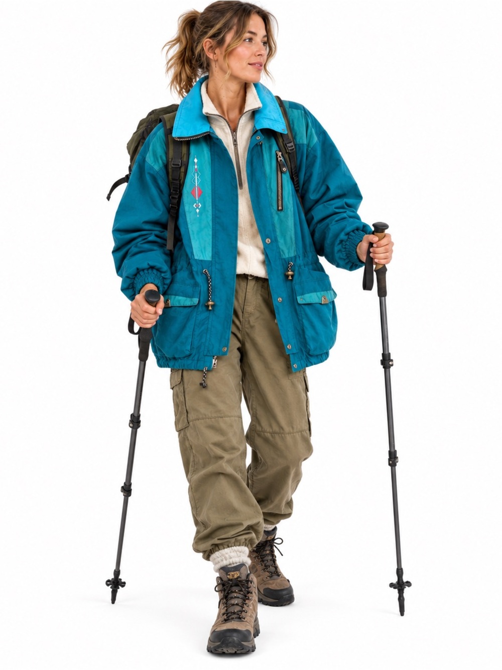 Vintage Mountain Goat Teal Jacket Women’s M 80s 90s Colorblock Outdoor Gorpcore